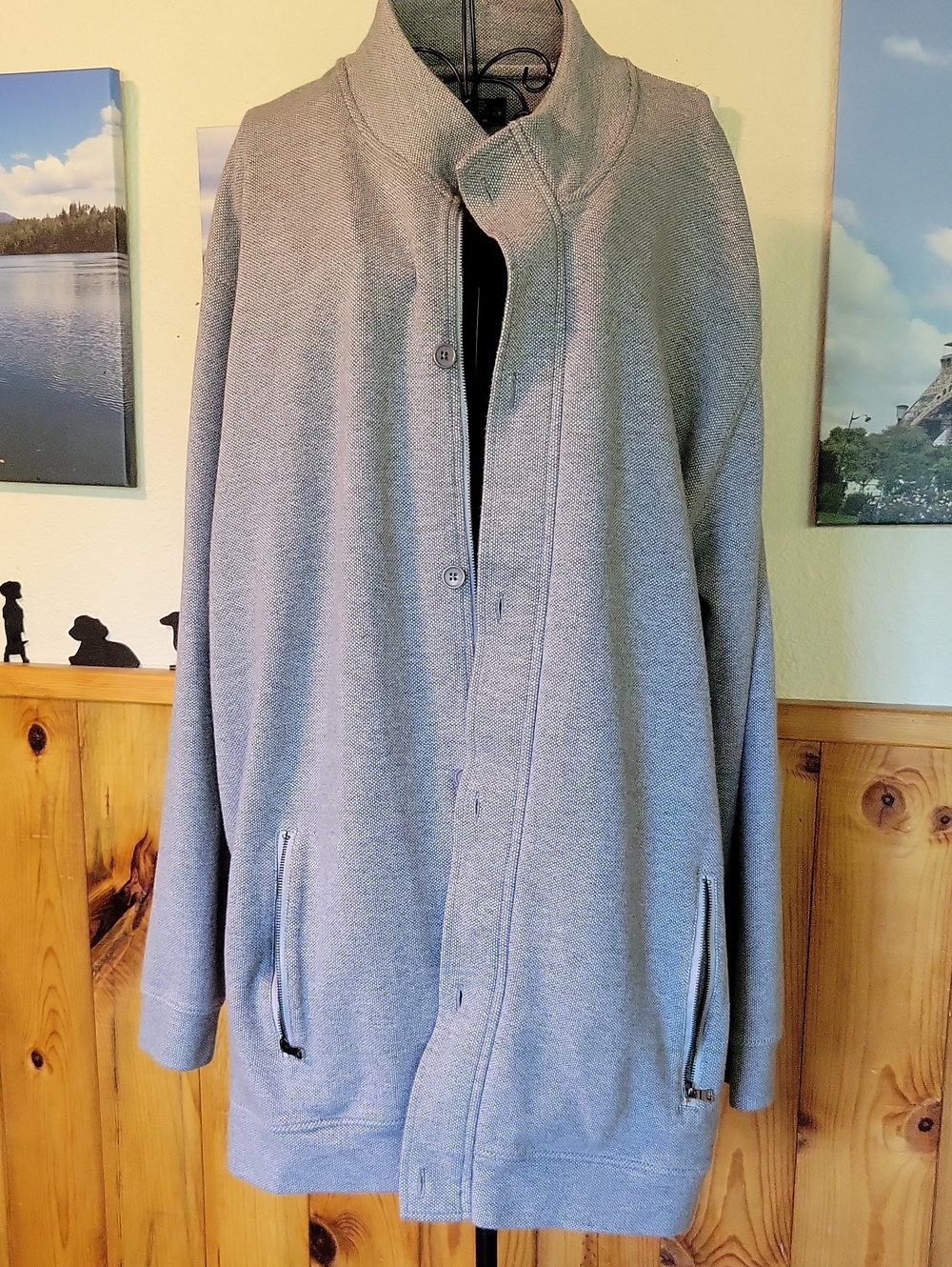 Men's Lightweight Grey Button & Zip-Front Sweater/Jacket